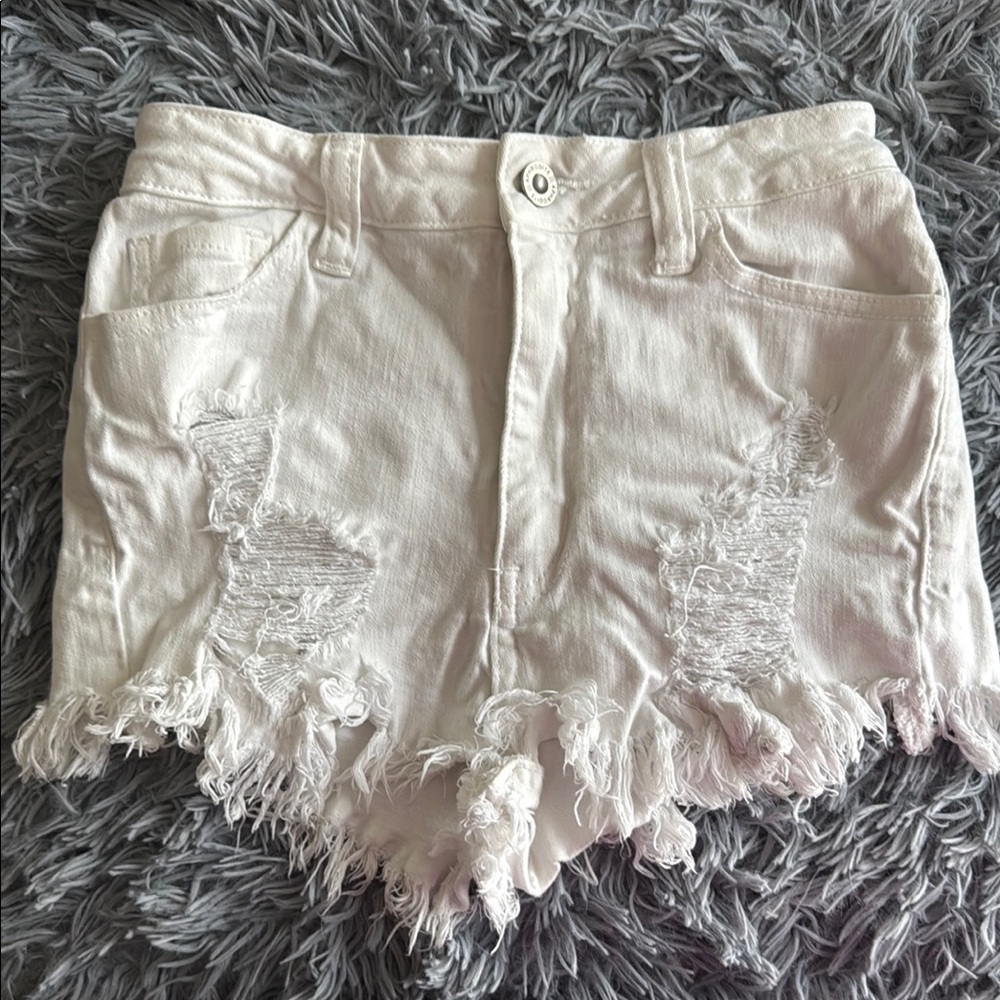 Women's Distressed White Denim Shorts